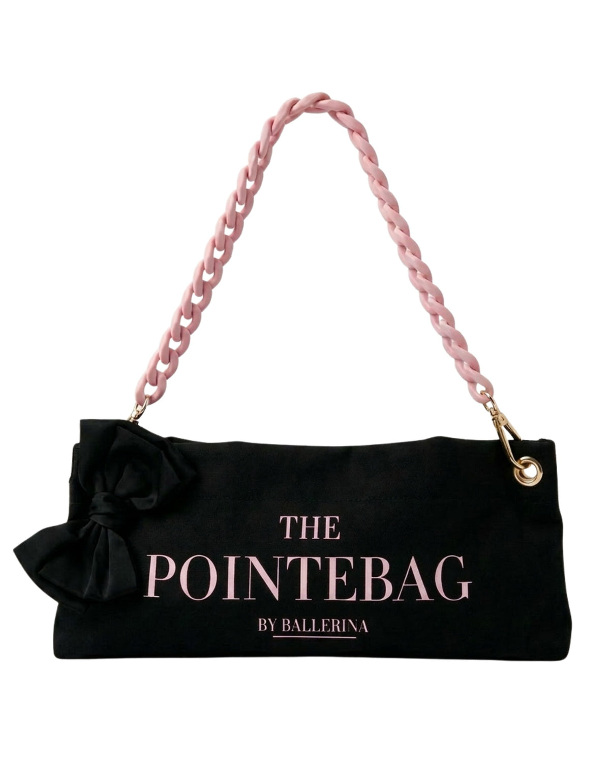 Black Classic Pointe Shoe Bag with pink chain handle — PointeBag By Ballerina