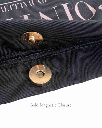 Gold magnetic closure on Black Classic Pointe Shoe Bag — PointeBag By Ballerina
