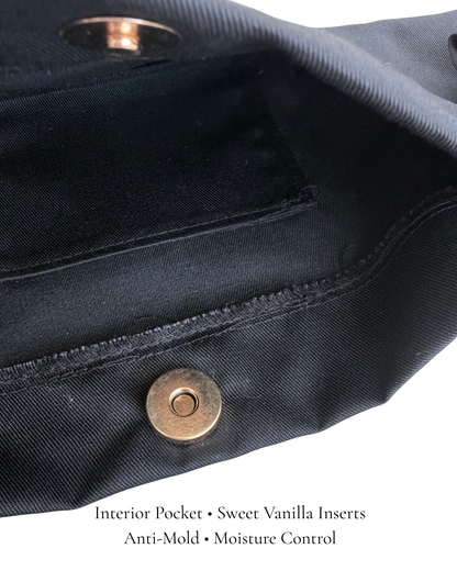 Interior of Black Classic Pointe Shoe Bag with vanilla scent inserts to keep pointe shoes fresh — PointeBag By Ballerina