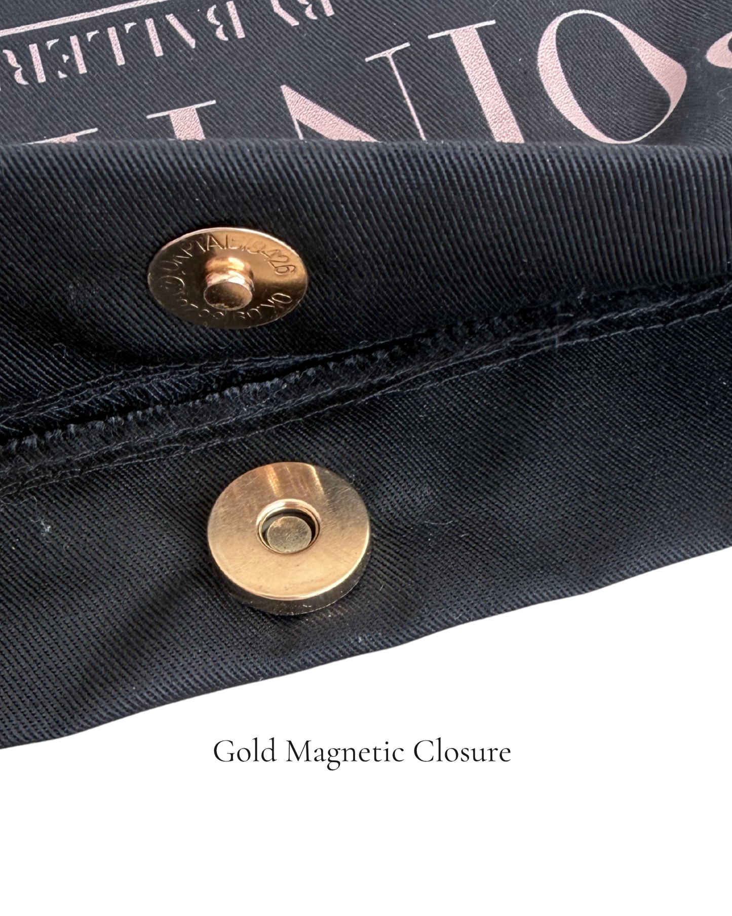 Gold magnetic closure on Black Classic Pointe Shoe Bag — PointeBag By Ballerina