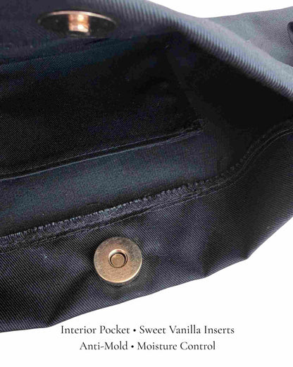 Interior of Black Classic Pointe Shoe Bag with vanilla scent inserts to keep pointe shoes fresh — PointeBag By Ballerina