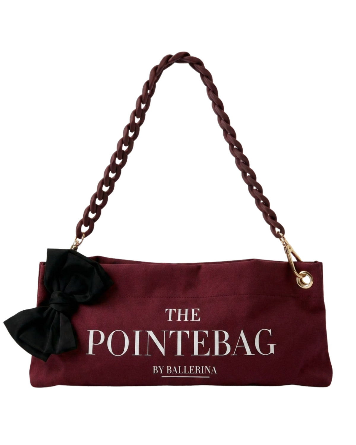 Burgundy Classic Pointe Shoe Bag with dark coffee chain handle — PointeBag By Ballerina