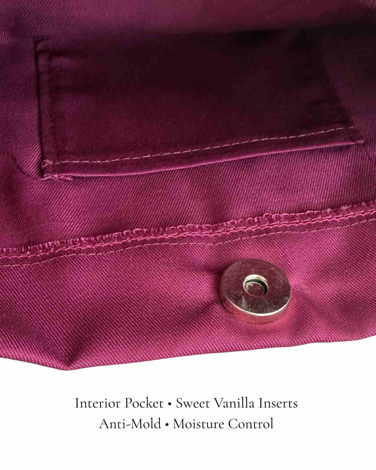 Interior of Burgundy Classic Pointe Shoe Bag with vanilla scent inserts to keep pointe shoes fresh — PointeBag By Ballerina