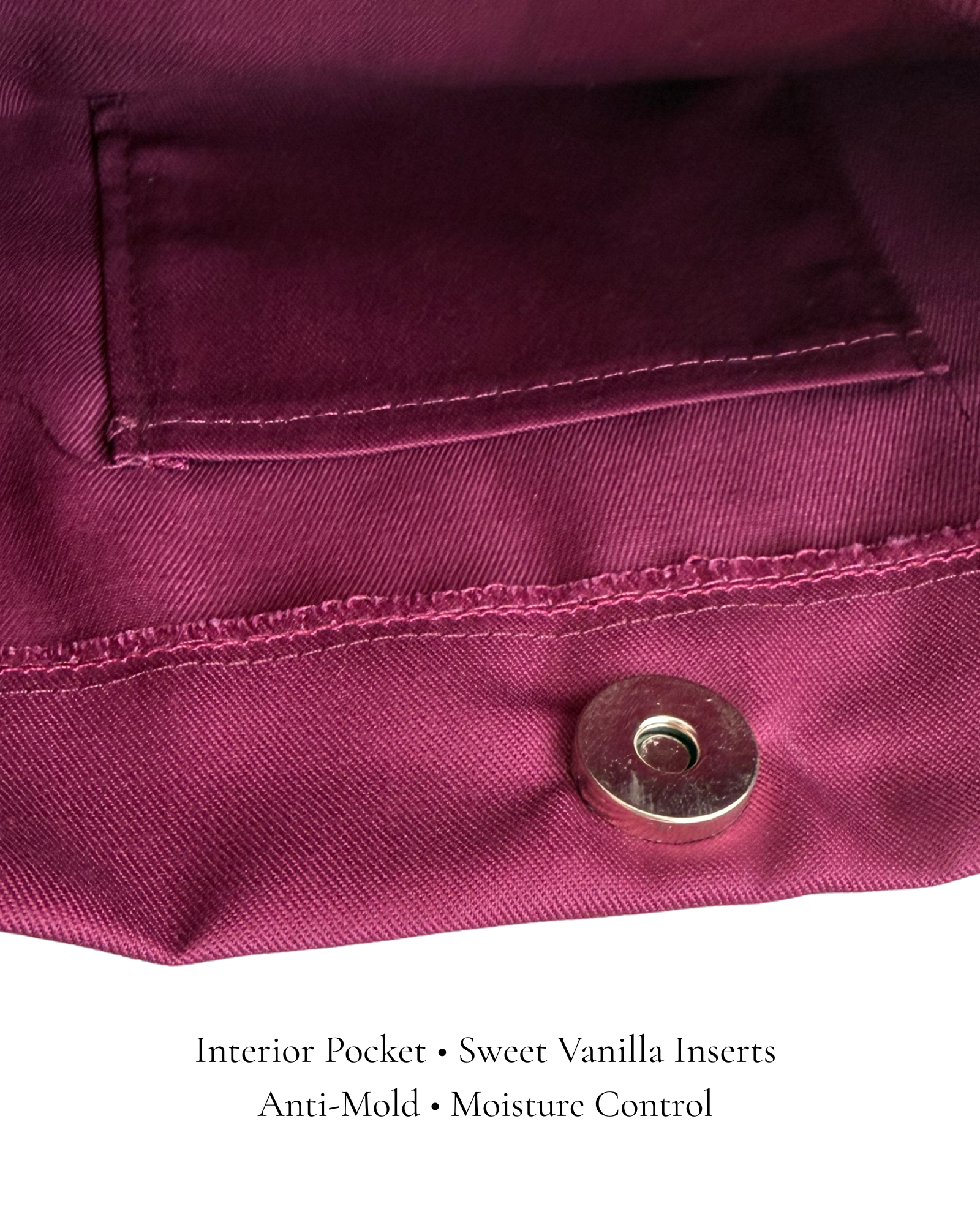 Interior of Burgundy Classic Pointe Shoe Bag with vanilla scent inserts to keep pointe shoes fresh — PointeBag By Ballerina