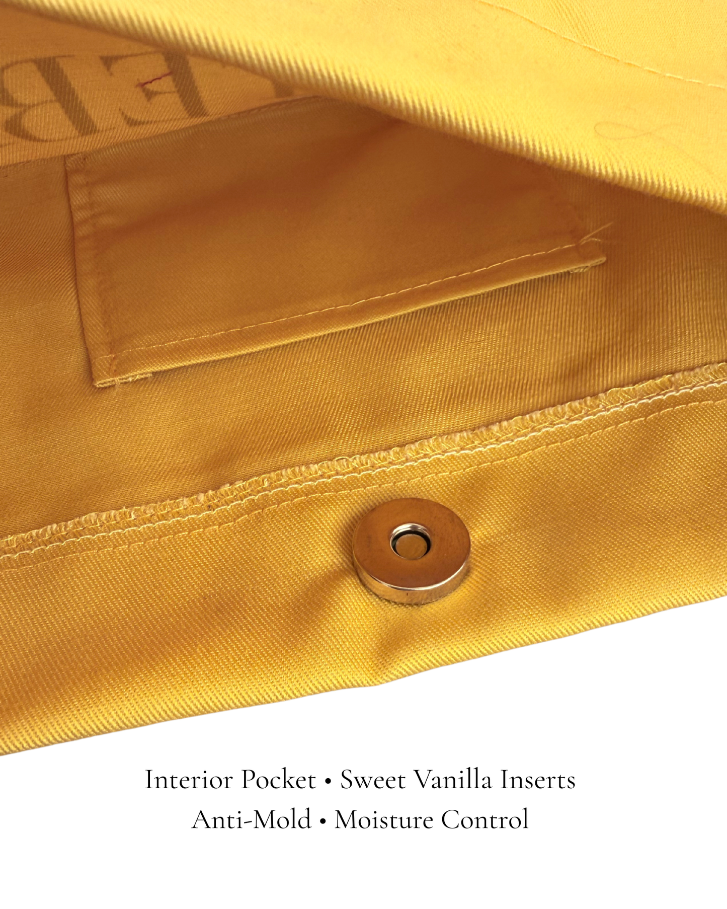 Interior of Butter Yellow Classic Pointe Shoe Bag with vanilla scent inserts to keep pointe shoes fresh — PointeBag By Ballerina