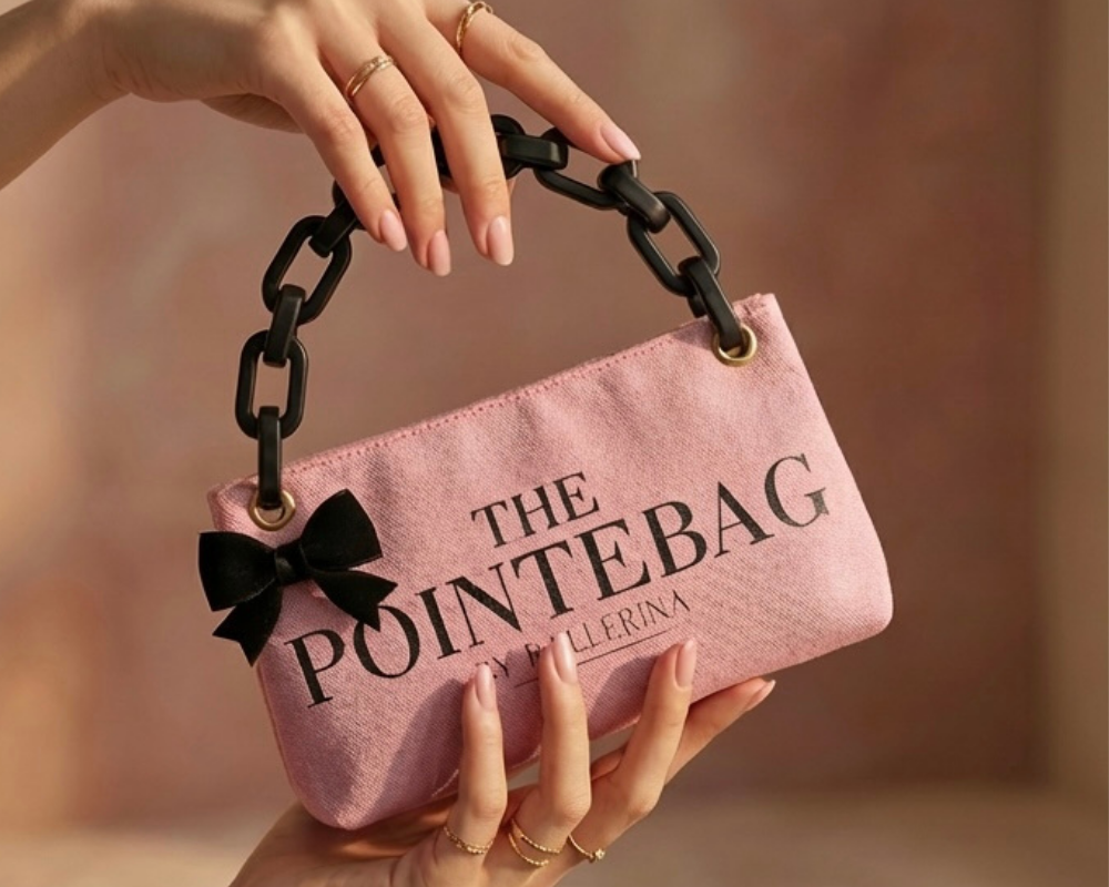 PointeBag By Ballerina Website Selling Cute Scented Pointe/Ballet Shoe Bags with replaceable straps and decorative clips.