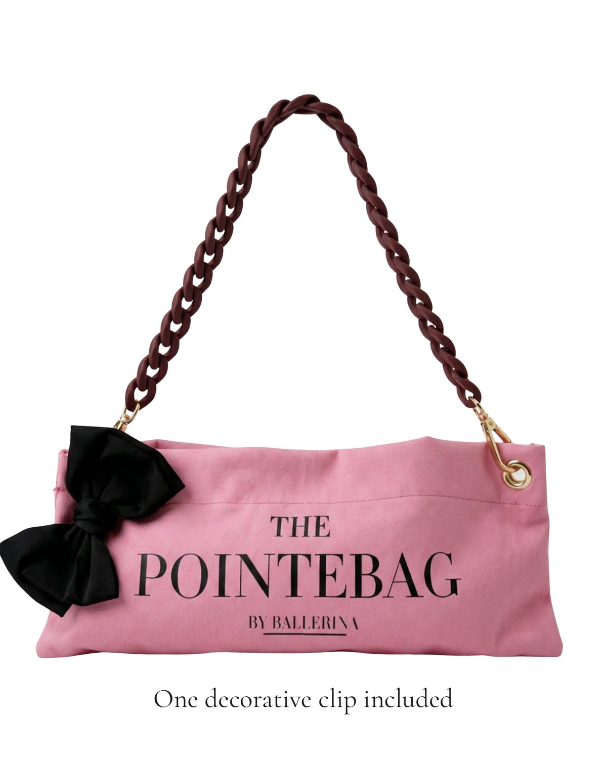 Pink Classic Pointe Shoe Bag with removable decorative chain clip — PointeBag By Ballerina
