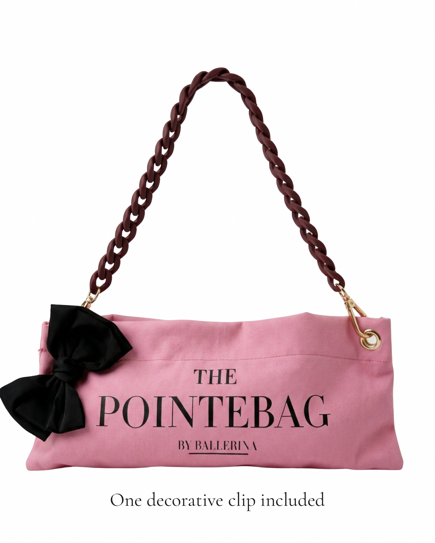 Pink Classic Pointe Shoe Bag with removable decorative chain clip — PointeBag By Ballerina