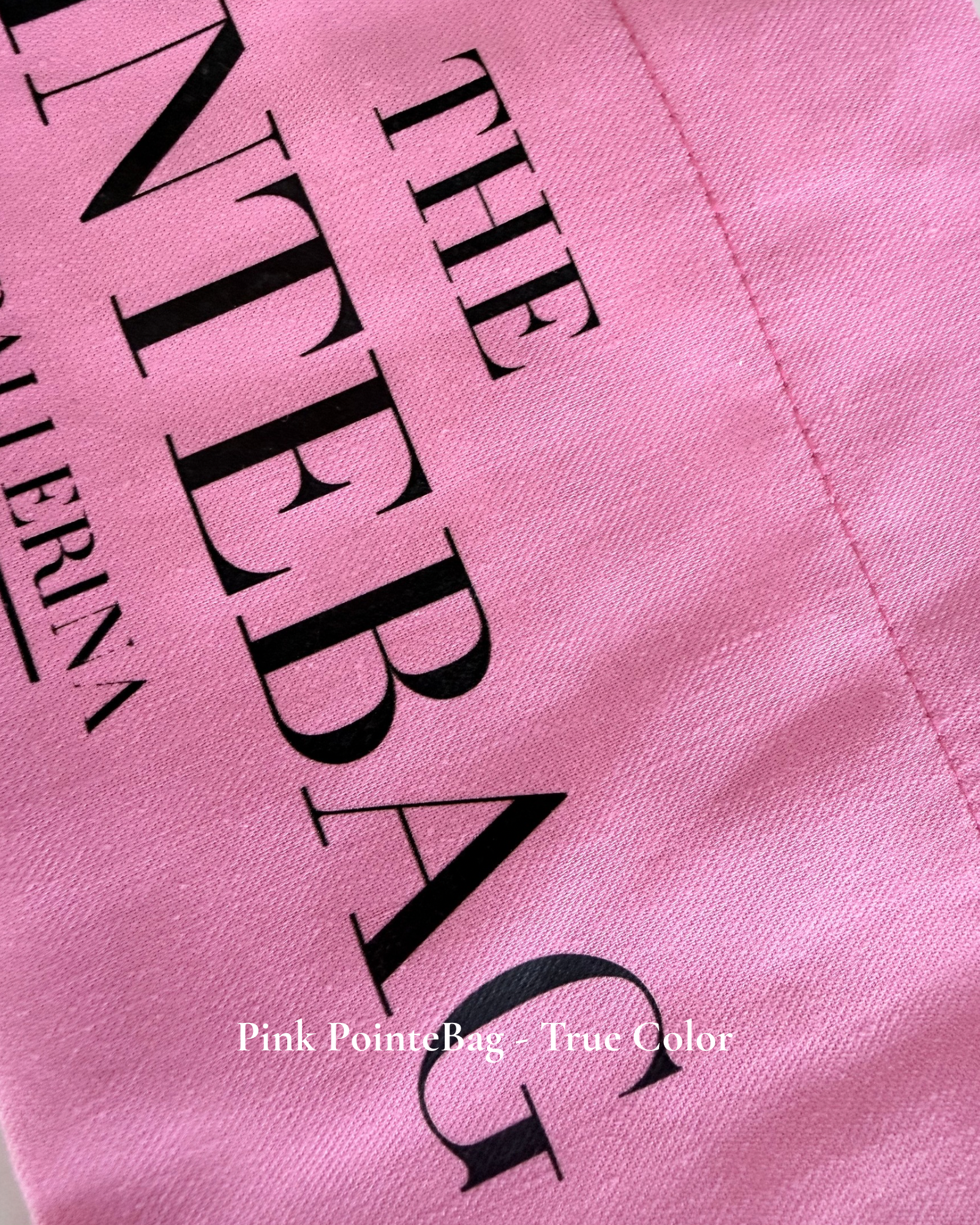 Close-up of Pink Classic Pointe Shoe Bag showing 220g cotton texture and PointeBag true pink color - PointeBag By Ballerina