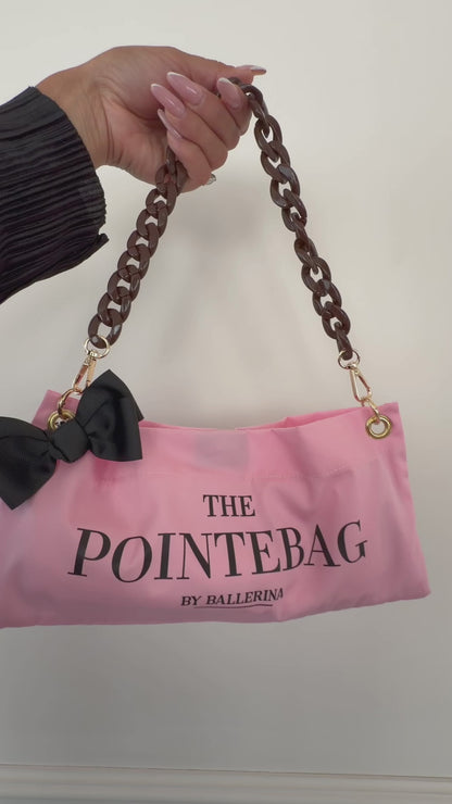 PointeBag detail video — cotton fabric ballet bag, swappable chains, custom clips and sweet vanilla scent