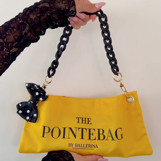 Video of the Butter Yellow polka dot pointe shoe bag from The Polka Edit – premium ballet bag by PointeBag By Ballerina