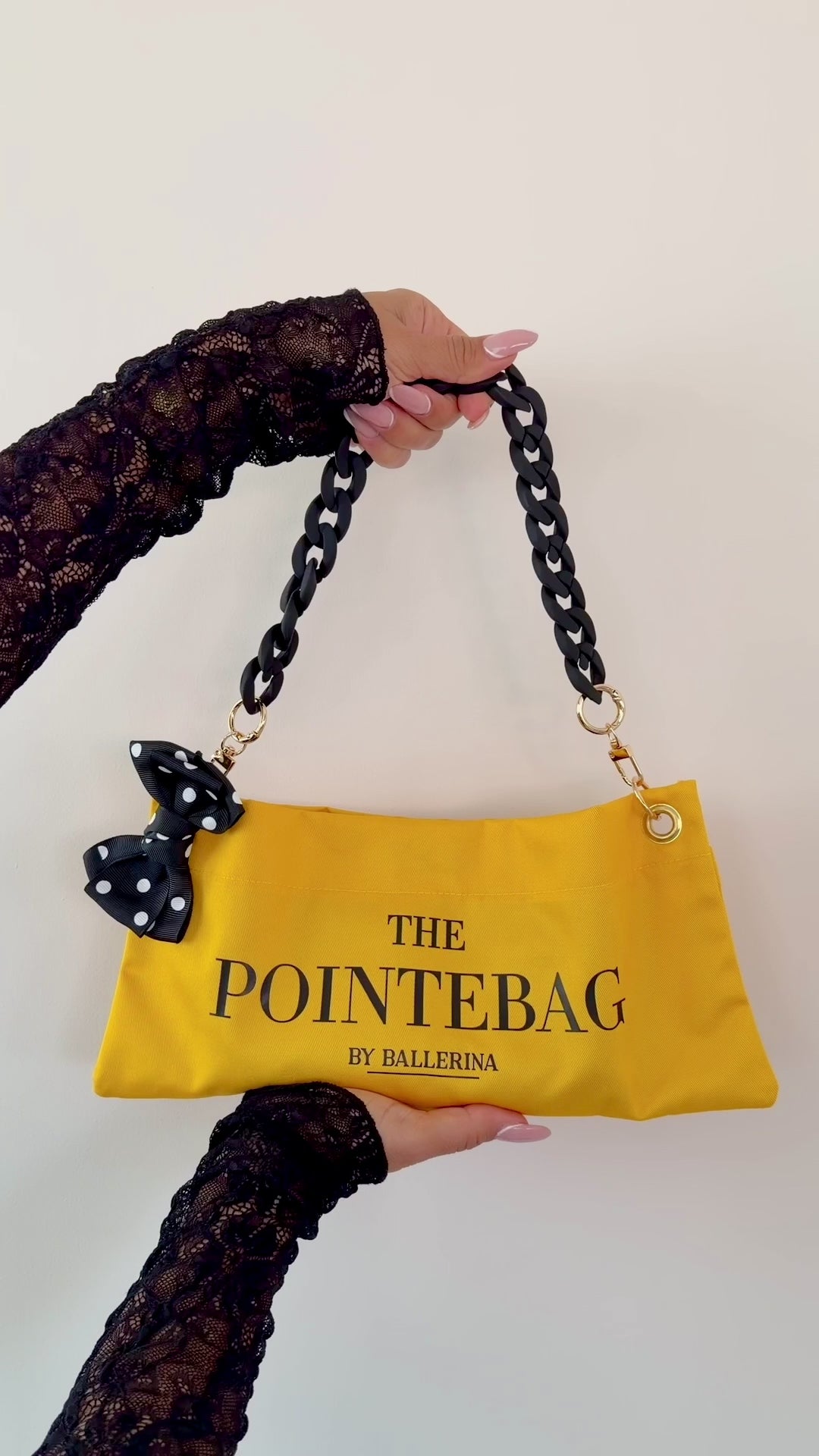 Video of the Butter Yellow polka dot pointe shoe bag from The Polka Edit – premium ballet bag by PointeBag By Ballerina